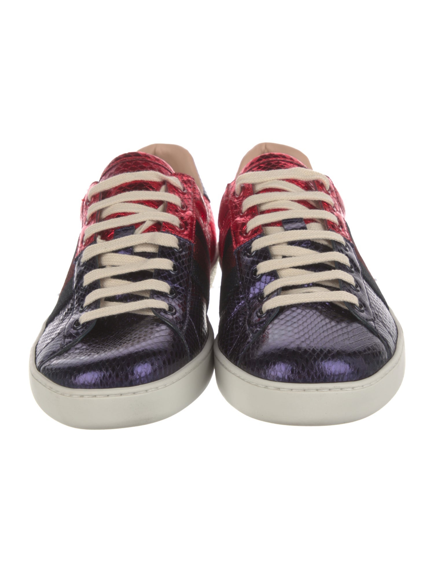 Gucci Sylvie Web Accent Snakeskin Sneakers